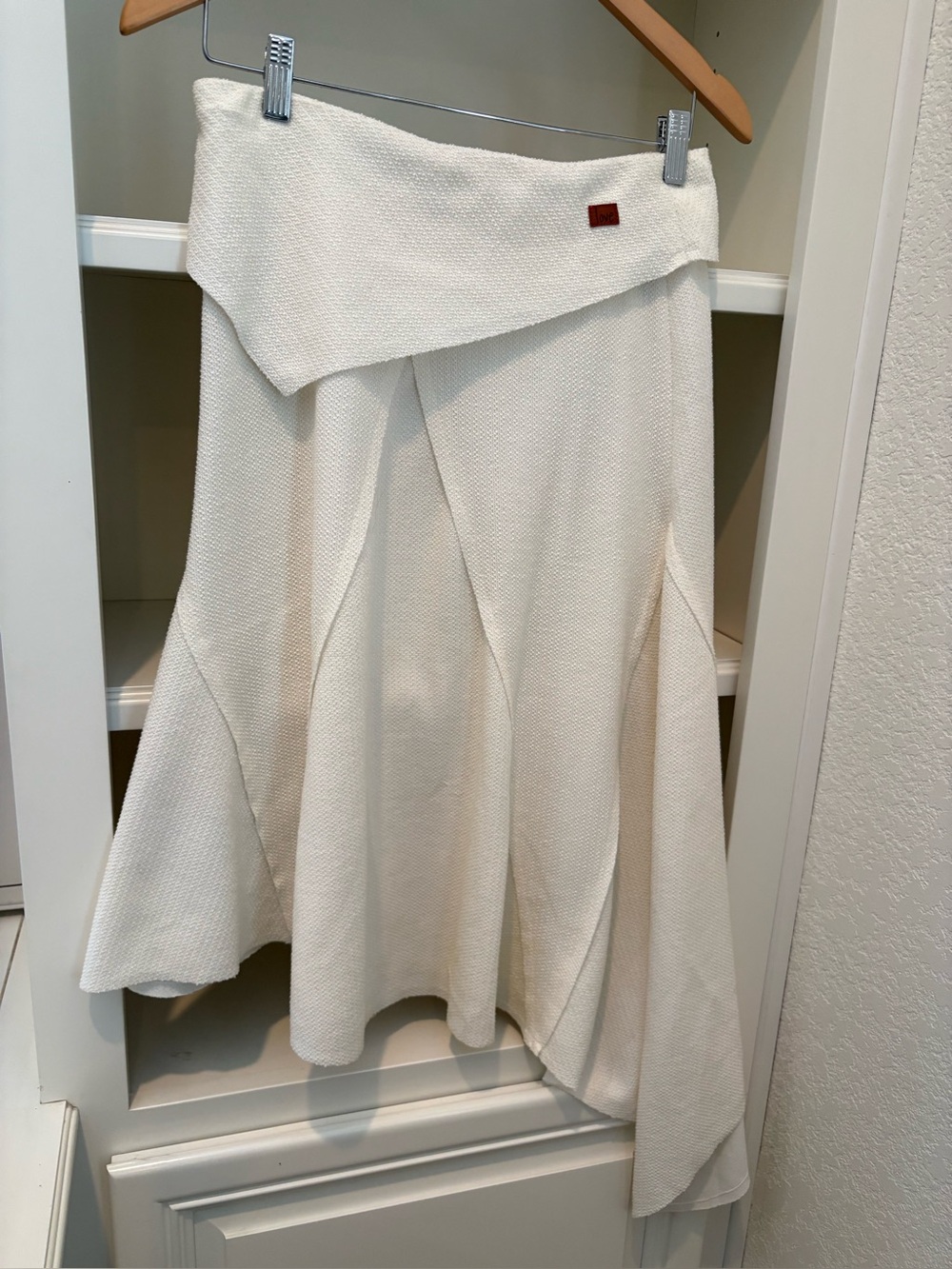 Peace Love World Pristine Ivory Knit Asymmetric Hem Midi Skirt XS